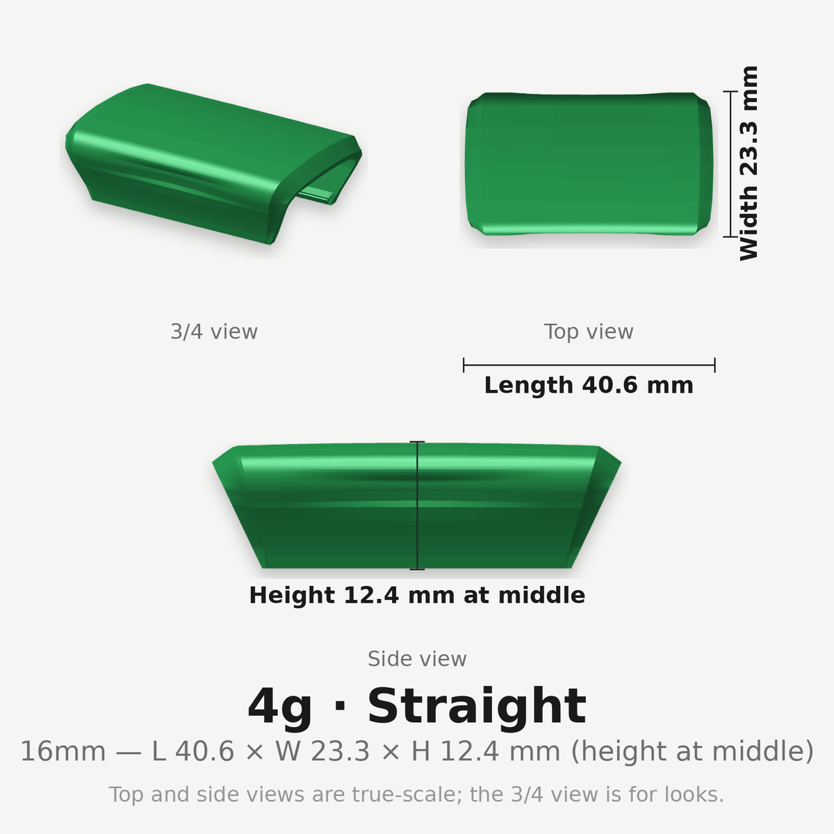 16mm 4g Straight clip — dimensioned diagram