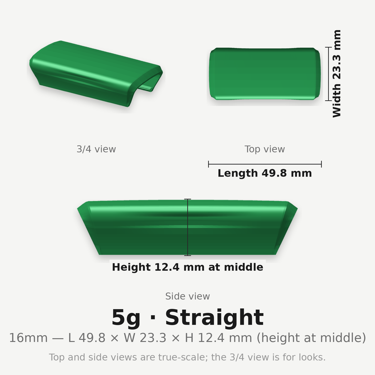 16mm 5g Straight clip — dimensioned diagram
