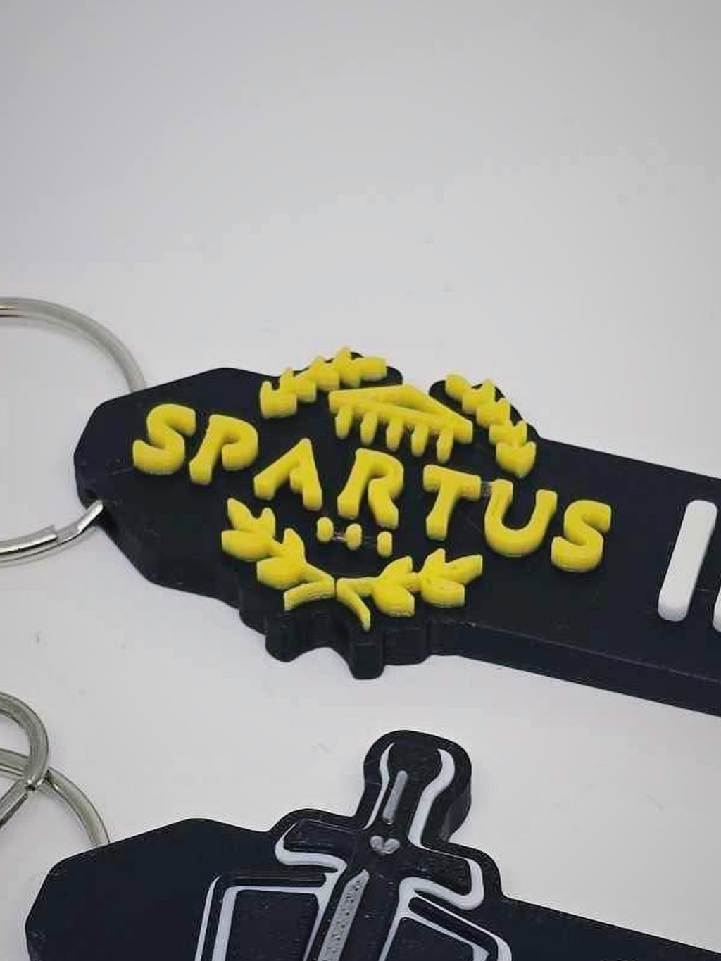SPARTUS/IRENE personalized keychain name tag close-up