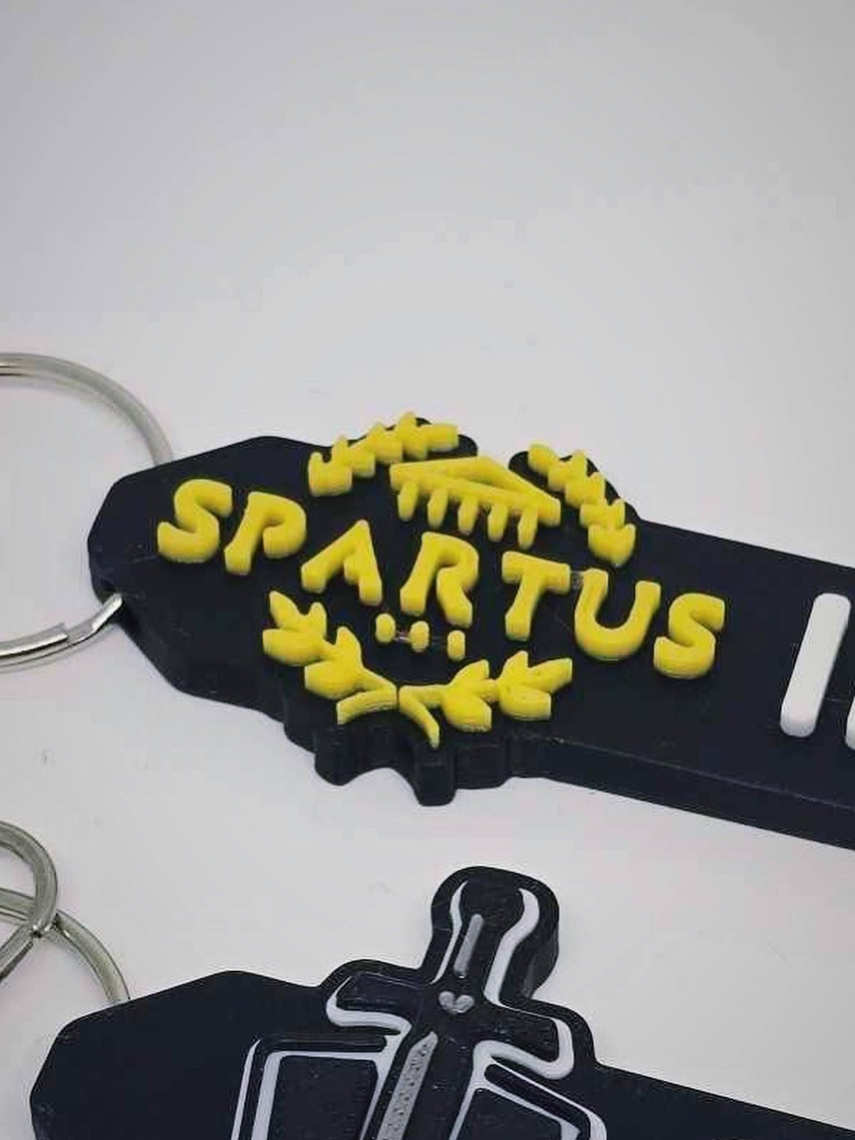 SPARTUS/IRENE personalized keychain name tag close-up