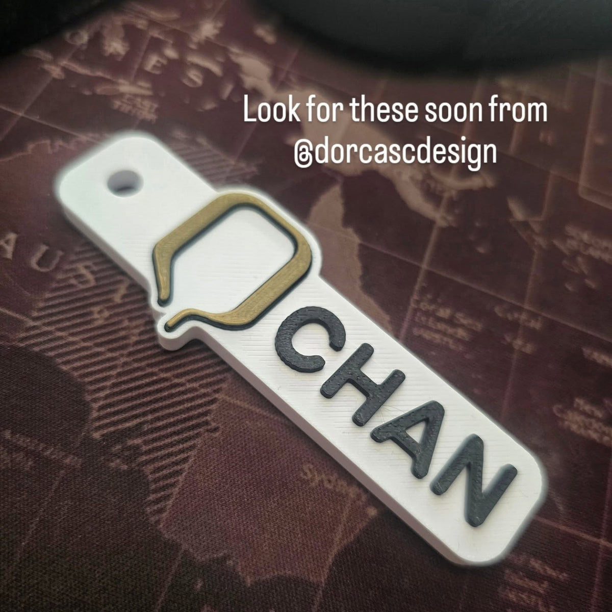 White CHAN keychain name tag