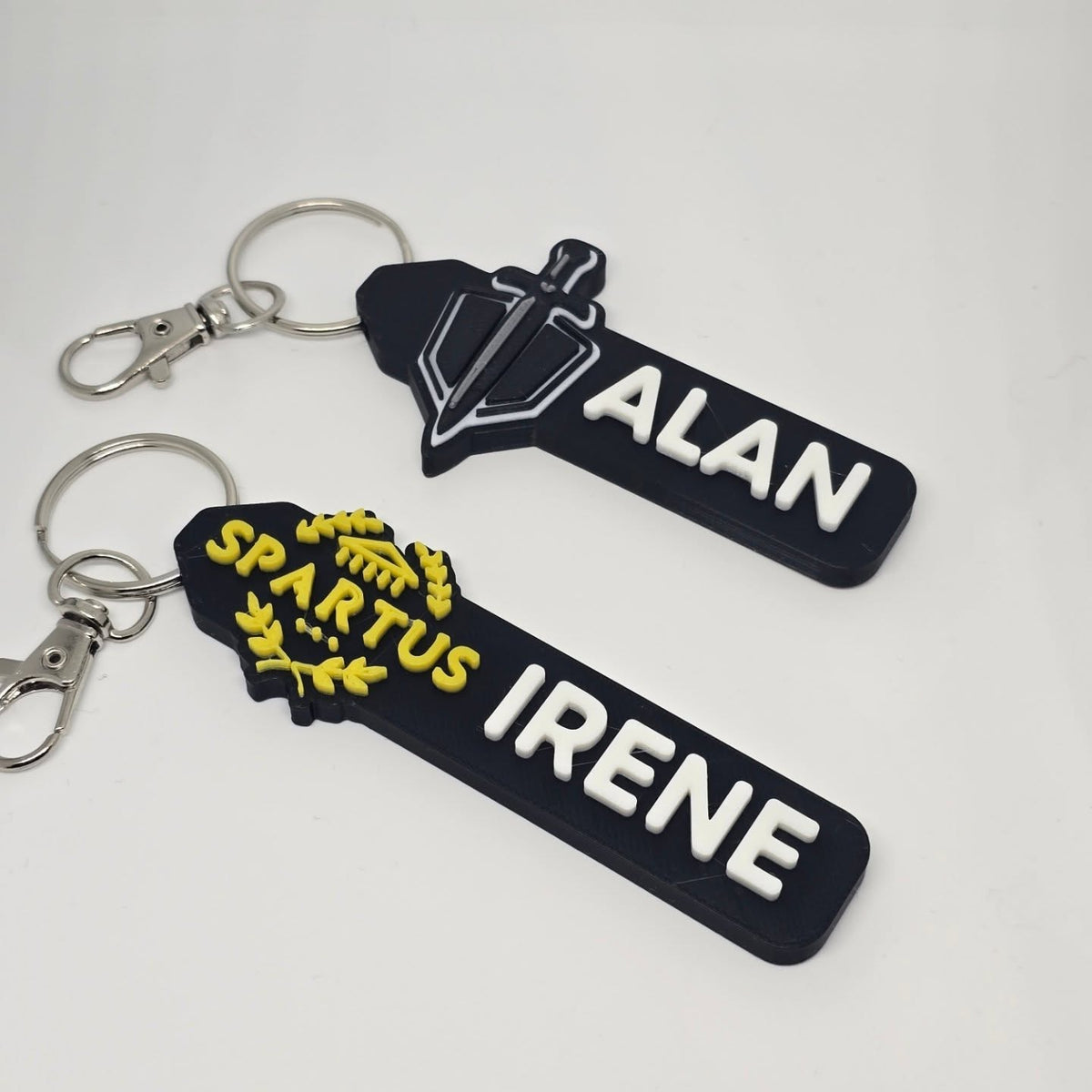 Finished ALAN and SPARTUS/IRENE keychains with rings
