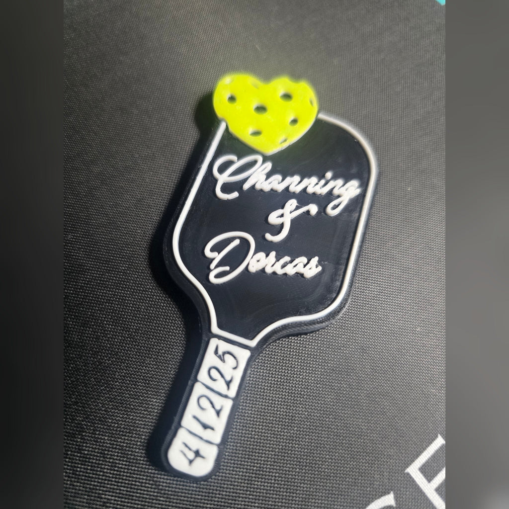 Personalized pickleball wedding favor magnet, custom names and date (square)